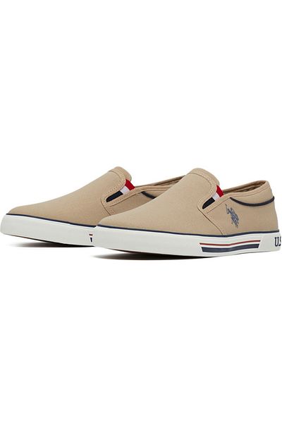 U.S. Polo Assn. Men's Beige Low-Top Sneakers - Lightweight Slip-On Design, Comfortable for Everyday Outfits
