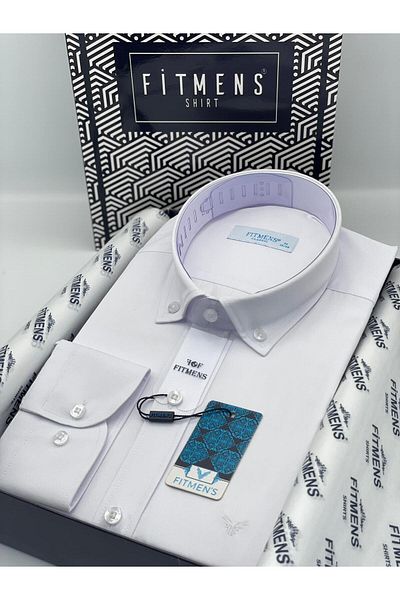 Fitmens Classic Long Sleeve Lapel Buttoned Soft Satin Gift Boxed Men's Shirt Fs- 003572   - White