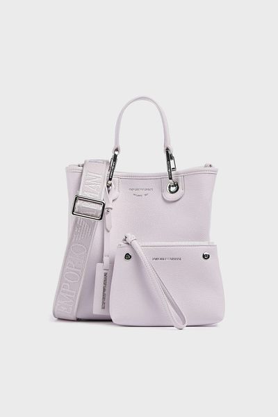 Emporio Armani Women's Wide Leather Short Hand Holding Long Logo Detailed Strap Pink Shoulder Bag Ew 000362   Af12036-M4033