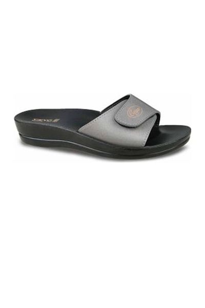 Ceyo Papuci de damă anatomici cu velcro de culoare platină Mınerva