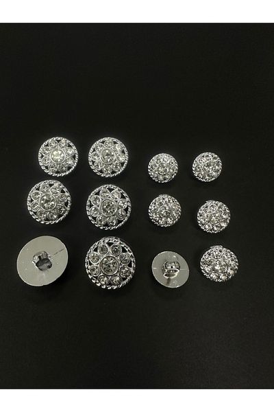 T.T Silver Twisted Stone Metalized Plastic Button 12 Pieces (6 Large-6 Small)