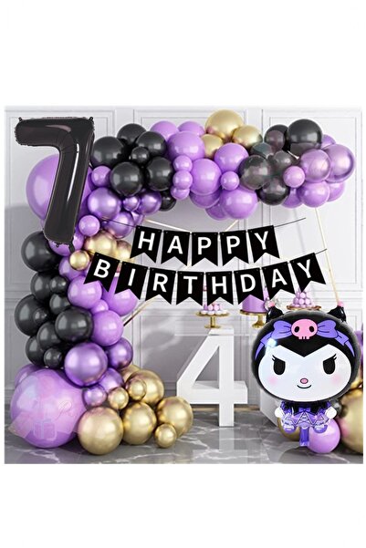 BİDOLUMUTLULUK Kuromi Folyo Doğum Günü Konsept Seti Parti Kutlama Eğlence