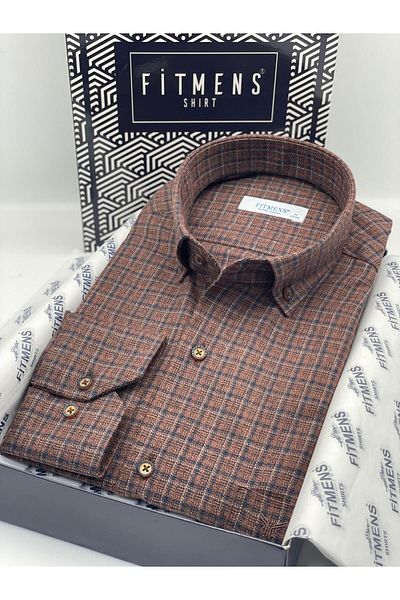 Fitmens Classic Long Sleeve Winter Plaid Collar Buttoned 100% Cotton Gift Boxed Men's Shirt Fs- 003767   - Kirem