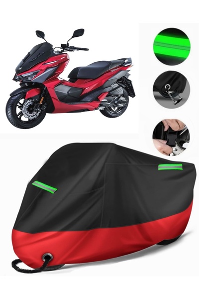 MotoEN قماش القنب الفاخر المتوافق مع Sym Jet X 125 (متوافق مع القفل) أسود-أحمر