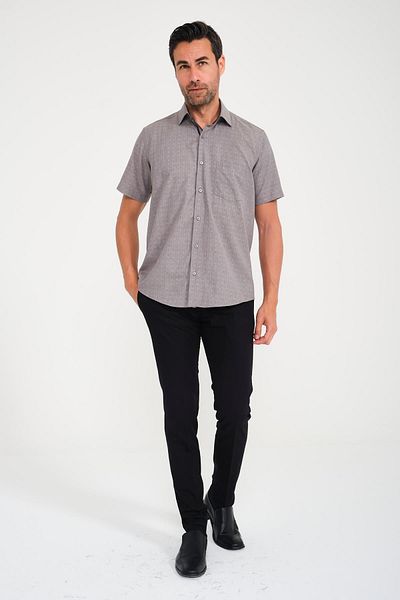 Fitmens Classic Short Sleeve Open Ground Box Pattern Linen Cotton Gift Boxed Men's Shirt Fs- 000745   - Gray