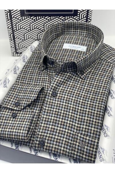 Fitmens Classic Long Sleeve Winter Checked Collar Buttoned 100% Cotton Gift Boxed Men's Shirt Fs-003765 - Black