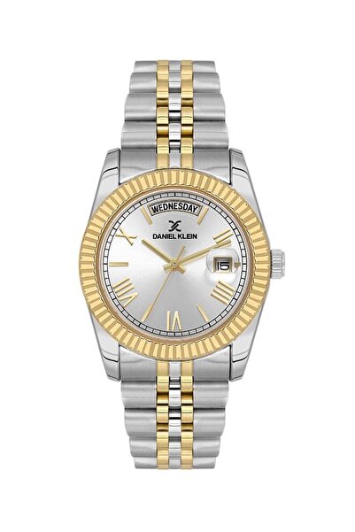 Daniel Klein DK.3.10038-3 Bombeli Takvim Gün Göstergeli Romen Rakamlı Çelik Kaplama Metalik-Altın Re
