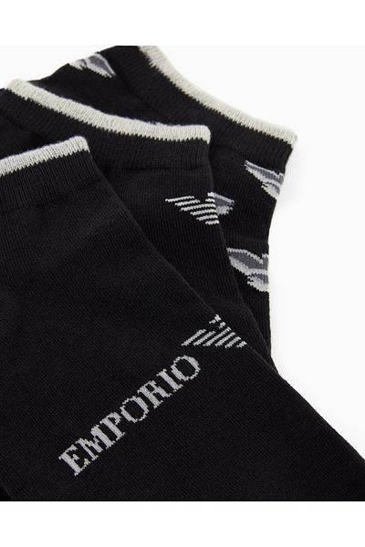Emporio Armani Ανδρικό εύκαμπτο βαμβακερό ύφασμα με μήκος ζακάρ 3-συσκευασία μαύρες κάλτσες EM000549 AF13202-MC116