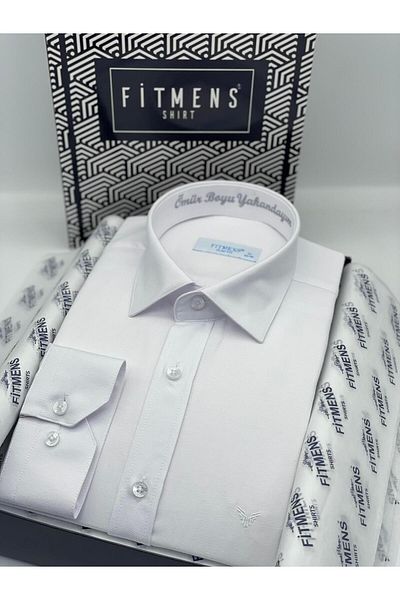 Fitmens Slim Fit Long Sleeve Longslive I'M on the Run Embroidered Gift Boxed Men's Shirt Fs- 001376   - White