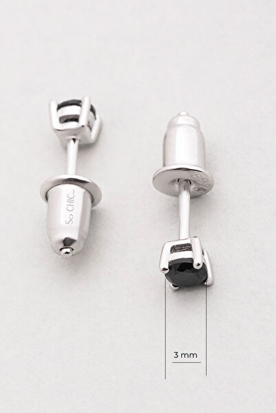 So CHIC... Zirkon Taşlı 3 mm 18 Ayar Beyaz Altın Kaplama Unisex Gümüş Tektaş Küpe