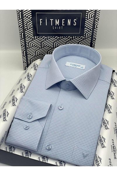 Fitmens Classic Long Sleeve Square Dobby Patterned Men's Shirt with Gift Box Fs- 002151   - Light Blue