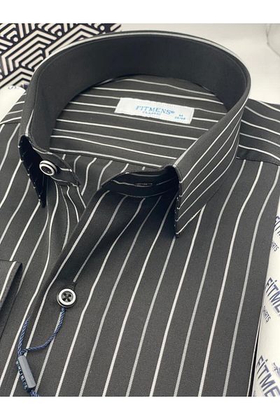 Fitmens Classic Long Sleeve Premium Striped Gift Boxed Men's Shirt Fs- 003272   - Black
