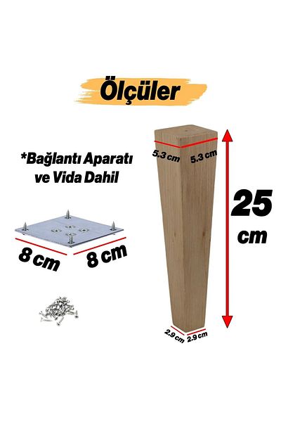 NUBLADO Picioare din lemn 4 bucăți 25 cm pătrați, inclusiv atașament pentru mobilier, canapea, masă de cafea, picioare pentru picioare.