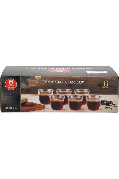 Reem Borosilicate Cup Set, 6 Pieces, Clear