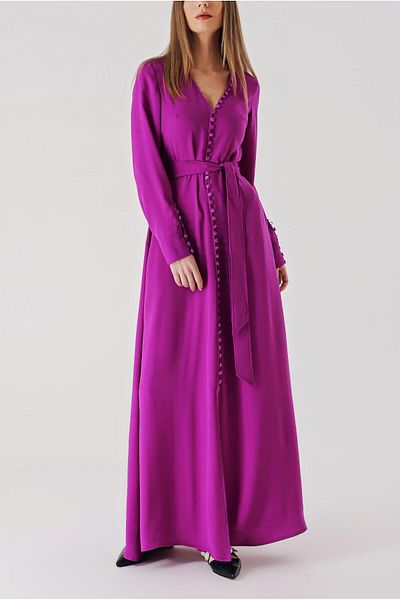 SOCIETA Purple Button Detailed Long Belt Dress 94407