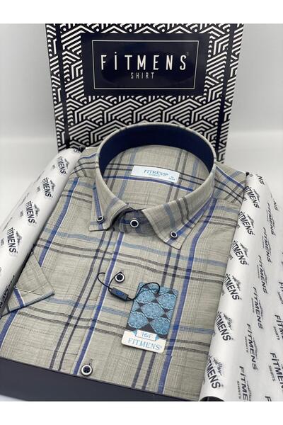 Fitmens Classic Short Sleeve Linen Cotton Colorful Collar Button Men's Shirt ...