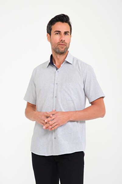 Fitmens Classic Short Sleeve Linen Cotton Garneli Men's Shirt with Gift Box Fs-000748 - Gray