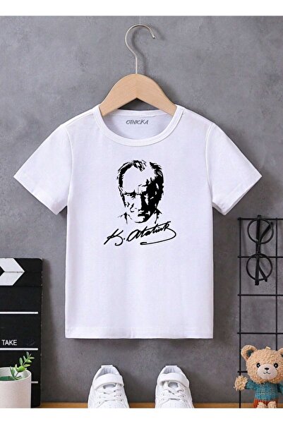 OTNICKA تصميم خاص موستafa KEMAL ATATURK تي شيرت أبيض مطبوع للأطفال / 23 أبريل...