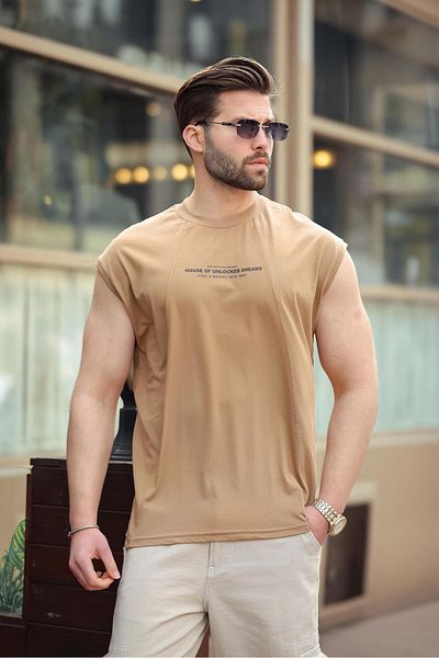 Madmext Ανδρικό μπλουζάκι με στάμπα Cappuccino Crew Neck E7123