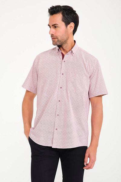 Fitmens Classic Short Sleeve Crossed Filafil Pattern Buttoned Collar Gift Boxed Men's Shirt Fs- 001215   - Burgundy