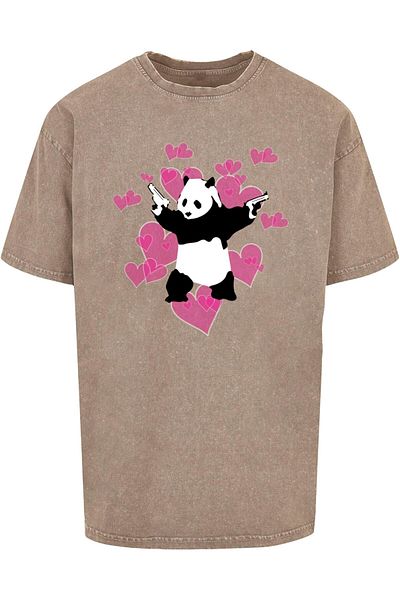 Merchcode Brandalised - Panda Guns With Hearts Acid Washed Oversize Tee