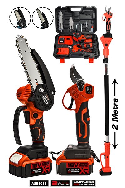 ASSUR Profesyonel 2'li Set 18v Çift Akülü Teleskopik Kollu Bağ Makası Ve Buda...