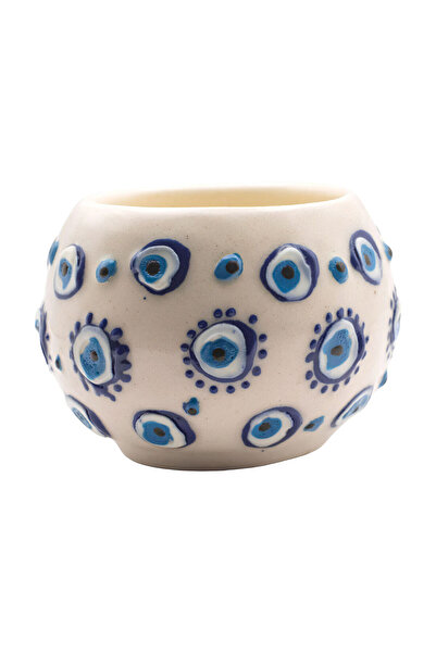 Myros Nazar Temalı Seramik Mumluk Mum Hediyeli