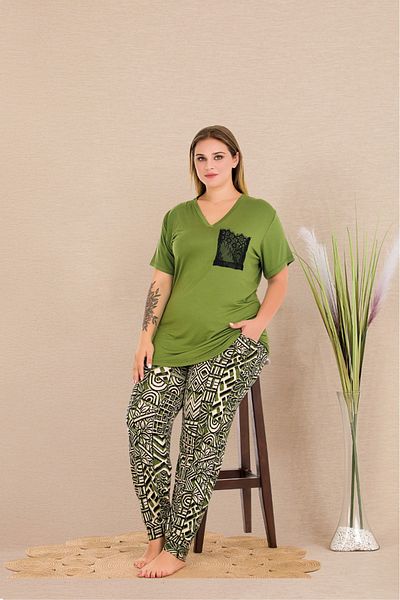 Lady Lingerie Set pijama cu mâneci scurte cu decolteu în V pentru femei, 93% bumbac, 7% lycra