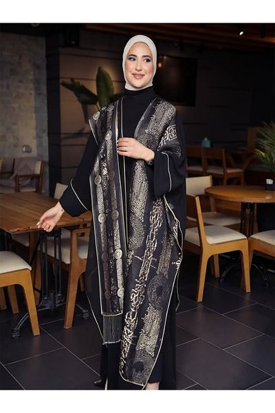 fiore fashion Gold Detailed Kaftan Abaya Ferace, Bisht Thin Fabric Suitable for Size 38-46 Plus Size Clothes