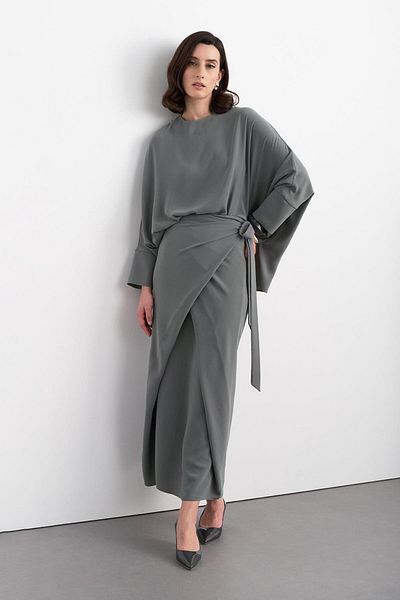 KADRİYE BAŞTÜRK Gray Doha Tunic and Wrap Effect Set