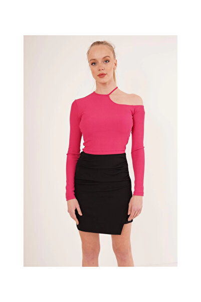 Cotton Mood 23254279 Camisole One Shoulder Neckline Drawstring Crop Blouse Fusya