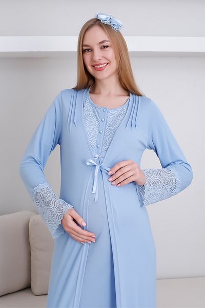 ERDENİZ TEKSTİL Set cămașă de noapte și rochie cu mânecă scurtă de maternitate / Îmbrăcăminte de maternitate din dantelă și nasturi / Set de maternitate