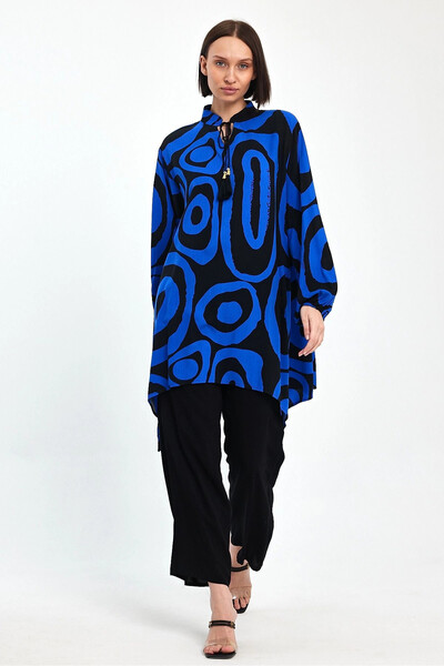 Denismoda Vp1017 Hakim Collar Tie Patterned Double Suit Blue
