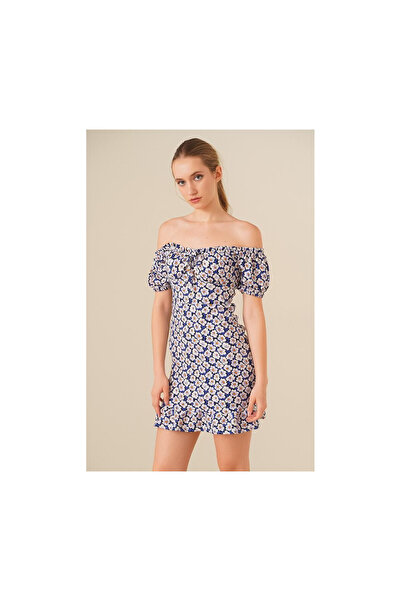 Cotton Mood 23124260 Patterned Mid-Chest Elastic Short Sleeve Dress Laci