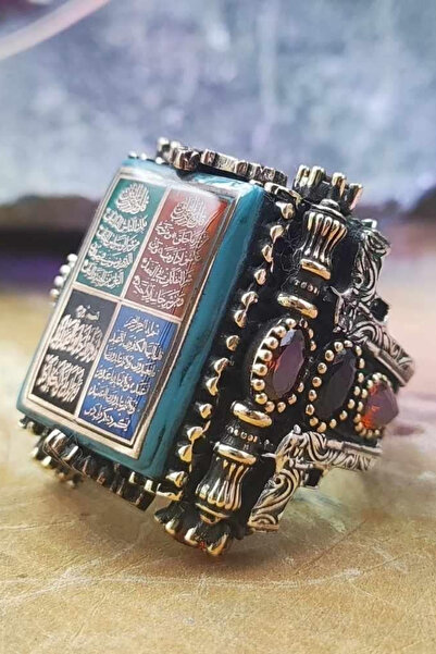 Diriliş Takı 4 Sure İşlemeli Mineli Gümüş Yüzük