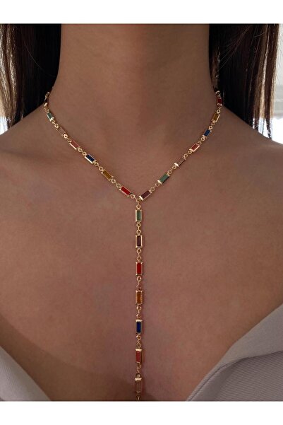 h&b design jewel Çelik Baget Taşlı Y Kolye