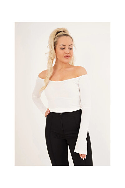 Cotton Mood 23254221 Camisole Madonna with Collar and Slit at the Ankle, Long. Sleeve Blouse White