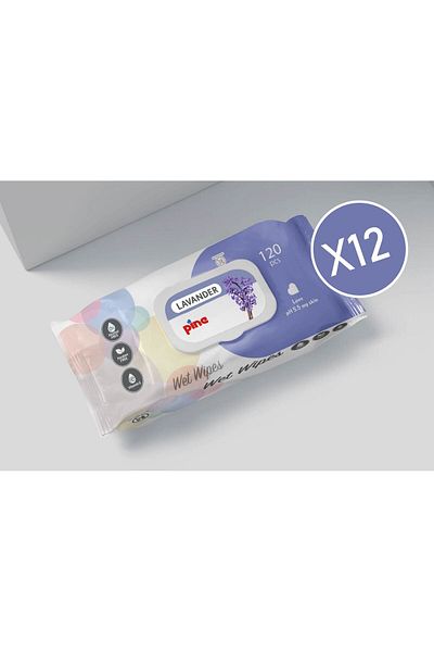 Pine Pine Lavender Scented Wet Wipes 120X12 Pack (1.440 Sheets)