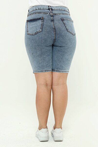 CEDY DENIM Women's Large Size High Waist Full Lycra Slimfit Jean Shorts-C606-Snow-Wash