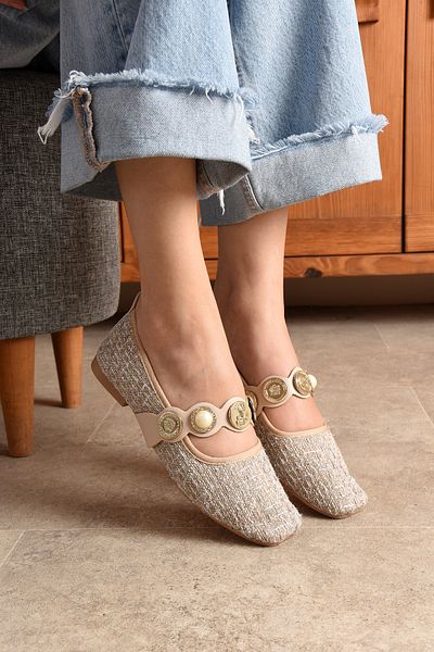 topukludünyası Pantofi de balerină de damă din țesătură din tweed colorați