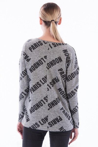 Cotton Mood 83610011 Soft Collar Lace Paris Printed Long Sleeve Tunic Gray