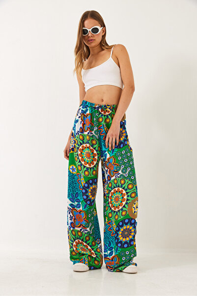 Bianco Lucci Women's Waist Tie Patterned Viscose Trousers 60261355