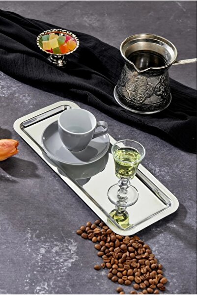 Luxury 3-Piece Rectangular Baton Chrome Metal Tray, Promise Engagement Tea, Coffee Serving Tray, 33x13cm Avant-garde