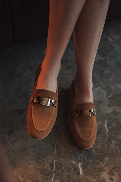 Marjin Tan Suede Γυναικεία Loafer - Buckle Casual Shoes Forez