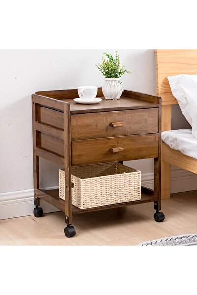 ka tasarım TerraMove Masif Ahşap Komodin 2 Çekmeceli 1. Sınıf Çam Ağacı 42x32x57cm