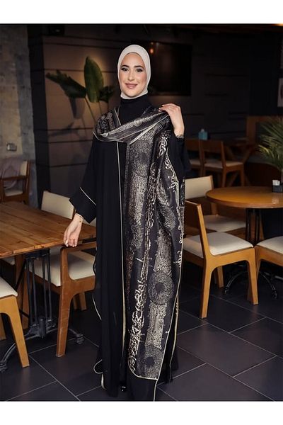 fiore fashion Gold Detailed Kaftan Abaya Ferace, Bisht Thin Fabric Suitable for Size 38-46 Plus Size Clothes