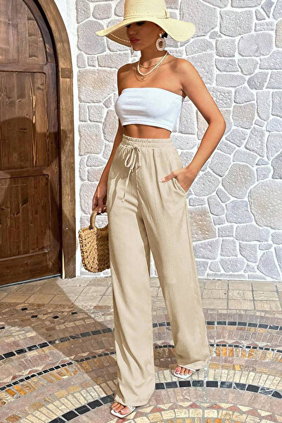 YAKAMEL Kadın Basic Premium Model Bürümcük Palazzo Alt