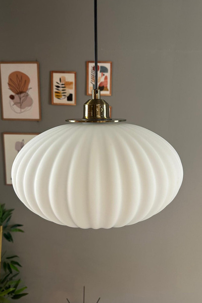 Bamyum Elegant Cam Beyaz Avize Ufo Yarım Lale başlık Sarkıt Lamba Restoran Sa...