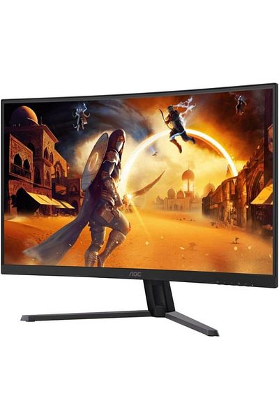 Aoc شاشة ألعاب منحنية QHD مقاس 31.5 بوصة بدقة 2560 × 1440 (QHD) وتقنية المزامنة التكيفية HDR 10 ووقت استجابة 0.5 مللي ثانية و180 هرتز