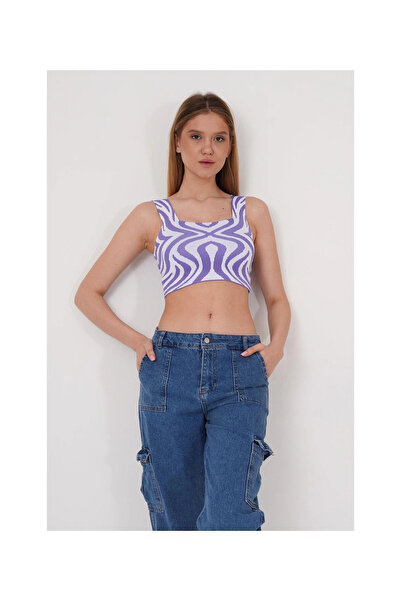 Cotton Mood 23256430 Knitwear Patterned Strappy Square Neck Undershirt LILA